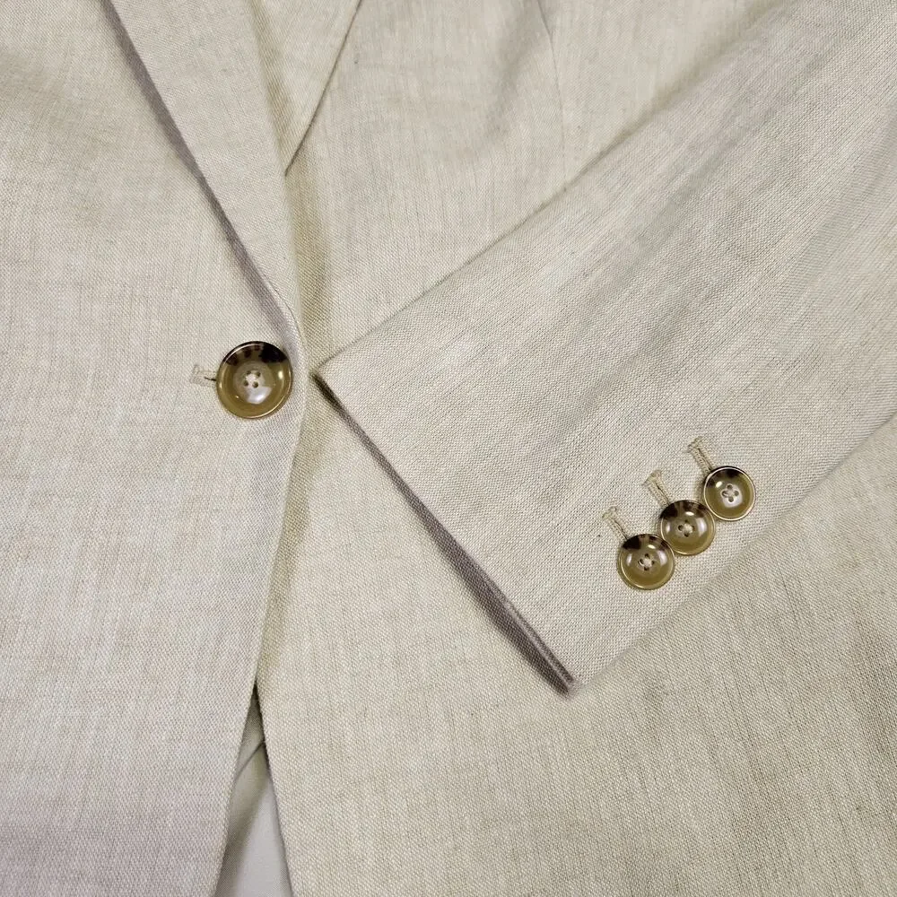 J.Crew Linen Cotton Holland Blazer Womens 4 Crosshatch Beige Career Jacket AL221 - Picture 9 of 16